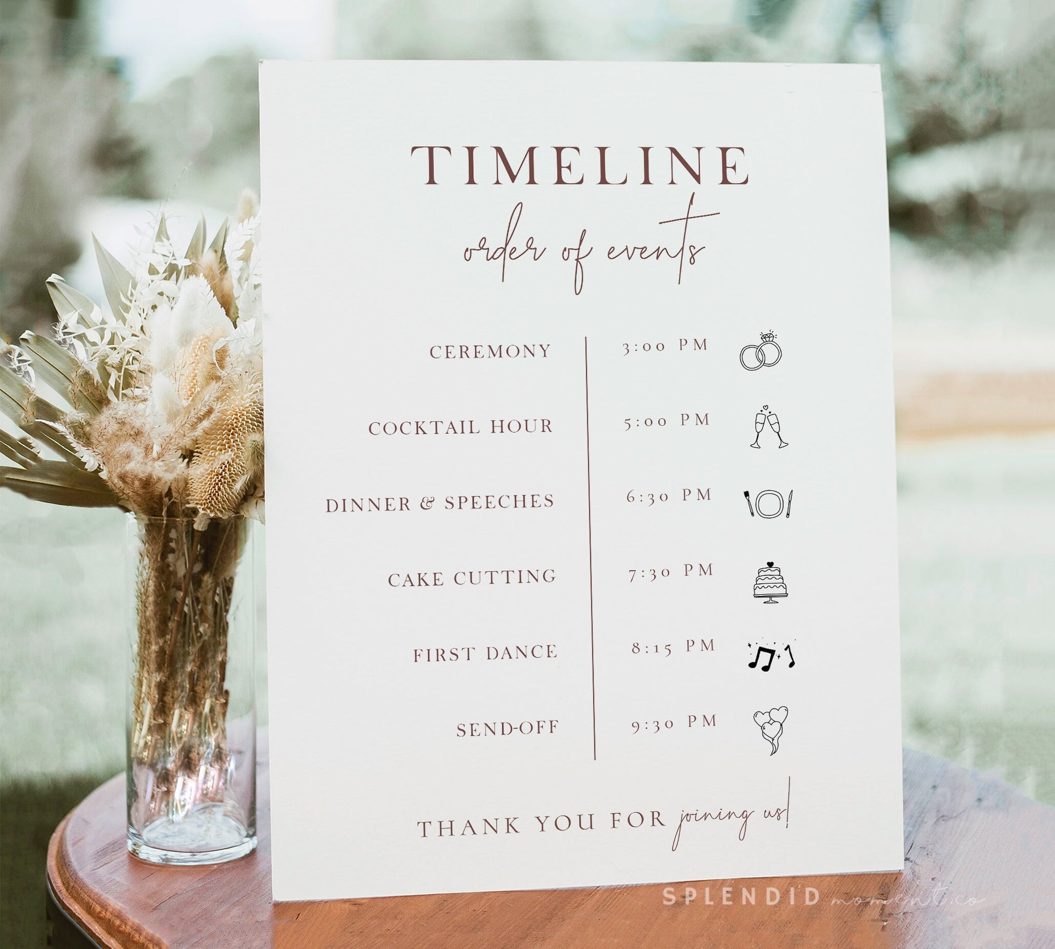 Customizable Bohemian Wedding Order of Events Timeline Sign Template ...