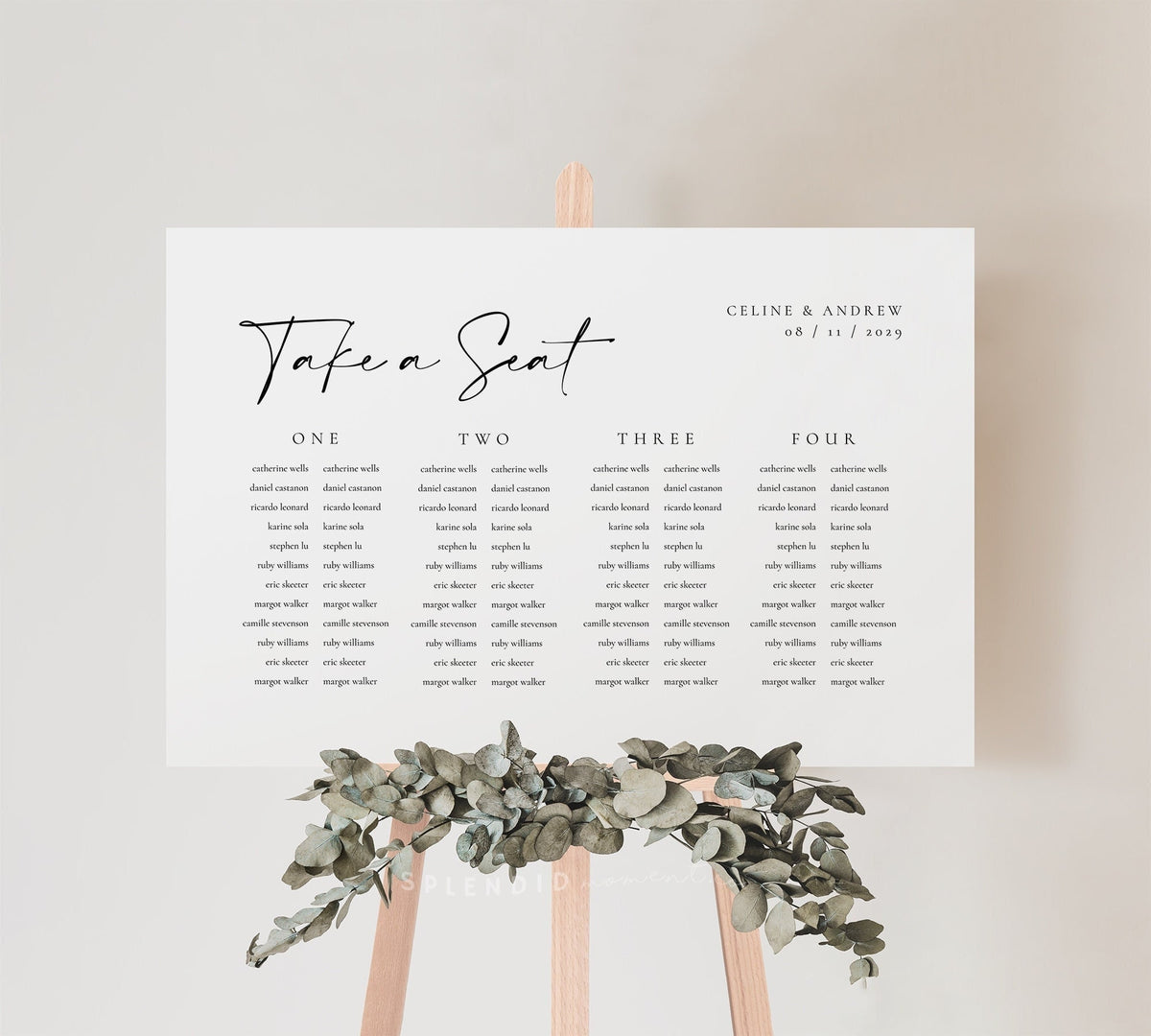 Elegant Wedding Seating Chart Template, Wedding Seating Plan, Modern S
